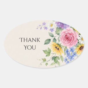 Kleurrijke Tuinbruiloft met Wilde Bloemen Bedankt Ovale Sticker