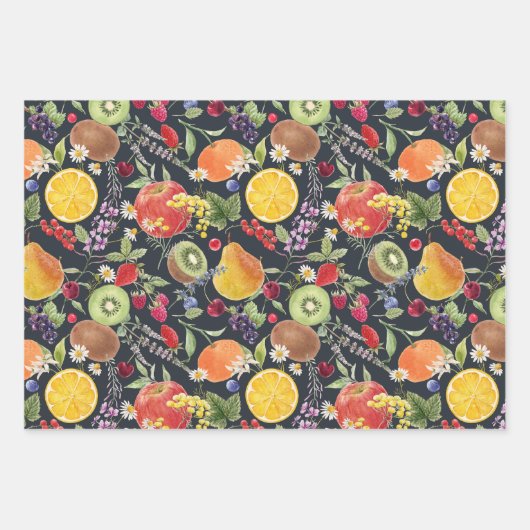 Kleurrijke tuinvruchten en koulage van bont inpakpapier vel (Voorkant 2)