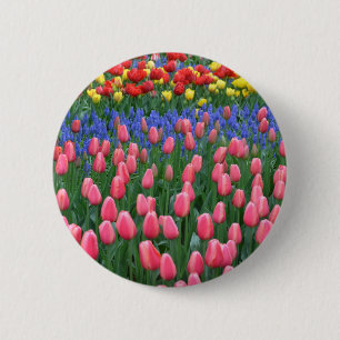 Kleurrijke tuiptuin ronde button 5,7 cm