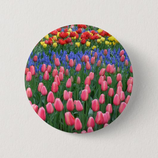 Kleurrijke tuiptuin ronde button 5,7 cm (Voorkant)