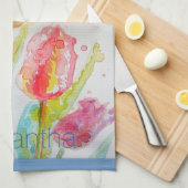 Kleurrijke Tulp Aquarel Vrouwen naam Theedoek (Quarter Fold)