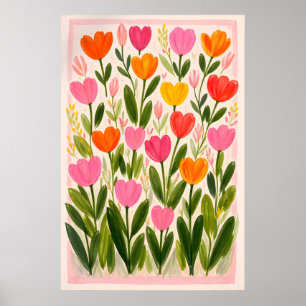 Kleurrijke Tulp Bloem Poster, Levendig Botanisch Poster