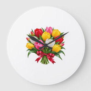 Kleurrijke Tulp Bloemen Boeket Acryl Wandklok