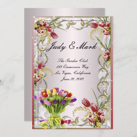 Kleurrijke Tulp Bloemen Bruiloft Menu Kaart (Voorkant / Achterkant)