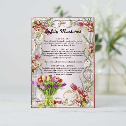 Kleurrijke Tulp Bloemen Bruiloft Veiligheidsmaatre Informatiekaartje (Staand voorkant)
