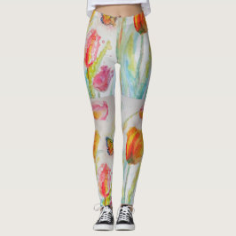 Kleurrijke Tulp Bloemen Waterverf Art Leggings