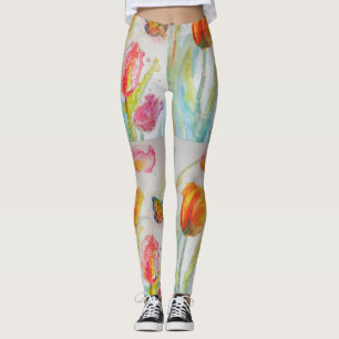 Kleurrijke Tulp Bloemen Waterverf Art Leggings