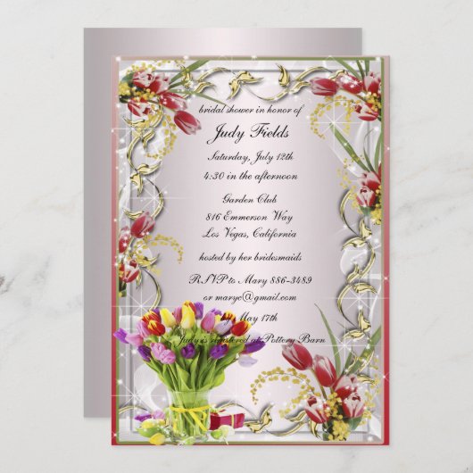 Kleurrijke tulp bloemenbruids douche uitnodiging (Voorkant / Achterkant)