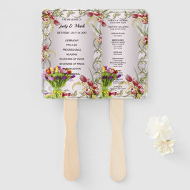 Kleurrijke tulp bloemenbruiloft programma handwaaier