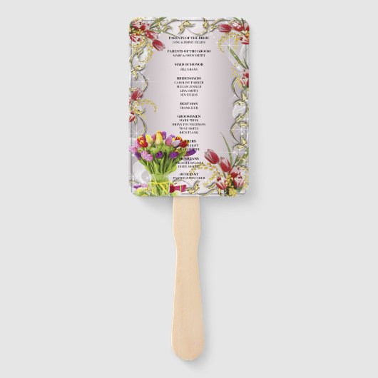 Kleurrijke tulp bloemenbruiloft programma handwaaier (Achterkant)