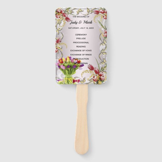 Kleurrijke tulp bloemenbruiloft programma handwaaier (Voorkant)