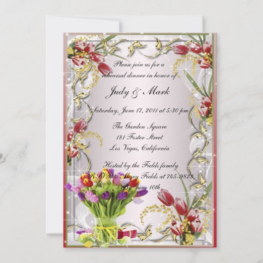 Kleurrijke tulp bloemenrepetitie diner uitnodiging (Voorkant)