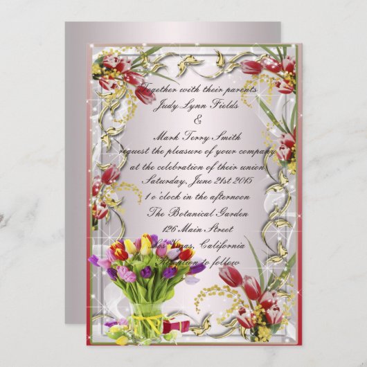 Kleurrijke tulp bloemenuitnodiging kaart (Voorkant / Achterkant)