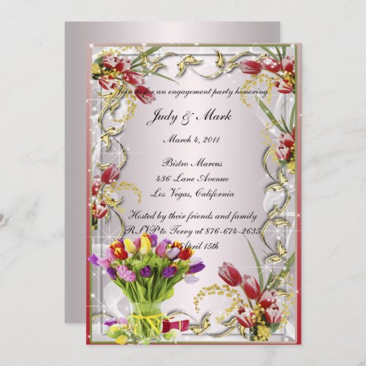 Kleurrijke tulp bloemenverlovingsfeestuitnodiging kaart (Voorkant / Achterkant)
