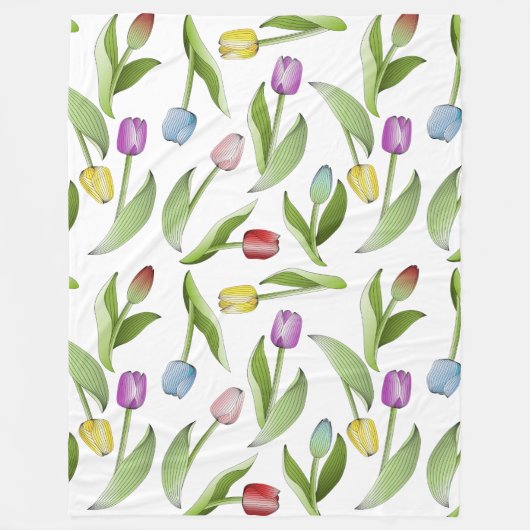 Kleurrijke tulp bloemig fleece deken (Voorkant)