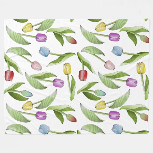 Kleurrijke tulp bloemig fleece deken (Voorkant (Horizontaal))