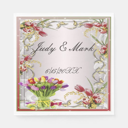 Kleurrijke Tulp Bloemig Papieren Servetten (Voorkant)