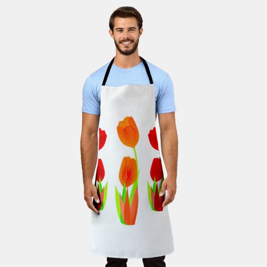 Kleurrijke tulp bloemig schort (Gedragen)