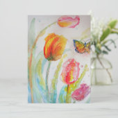 Kleurrijke Tulp en Vlinder Verjaardagsuitnodiging Kaart (Staand voorkant)