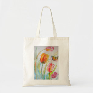 Kleurrijke Tulp en Vlinder Waterverf bloemstuk Tote Bag