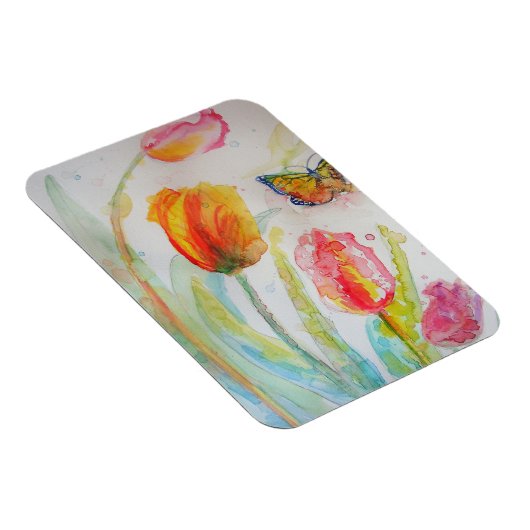 Kleurrijke Tulp en Vlinder Waterverf Groeten Magneet (Rechterzijde)