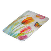 Kleurrijke Tulp en Vlinder Waterverf Groeten Magneet (Linkerzijde)