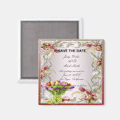 Kleurrijke Tulp Floral bespaart de datum Magnet (Voorkant / Achterkant)