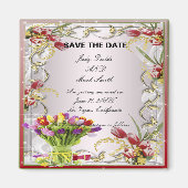 Kleurrijke Tulp Floral bespaart de datum Magnet (Voorkant)