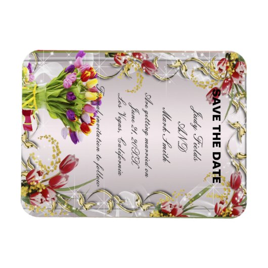 Kleurrijke Tulp Floral bespaart de datum Magnet Magneet (Horizontaal)