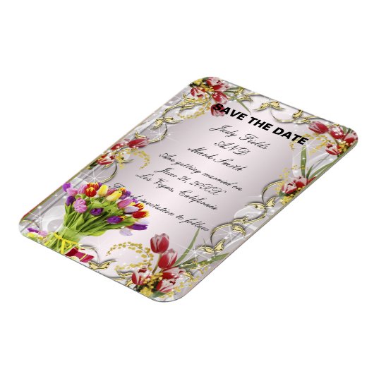 Kleurrijke Tulp Floral bespaart de datum Magnet Magneet (Linkerzijde)