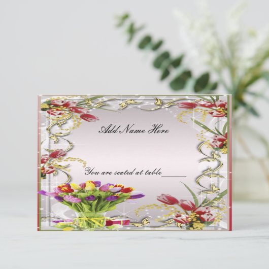 Kleurrijke Tulp Floral Table Place Card Kaart (Staand voorkant)