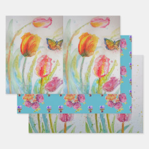 Kleurrijke Tulp-kunstbloem Waterverf Inpakpapier Vel