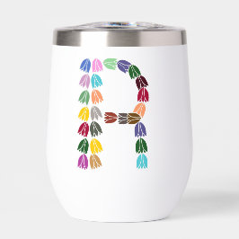 Kleurrijke tulp met opschrift "R"