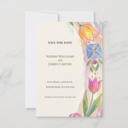 Kleurrijke Tulp Save The Date Kaart (Voorkant)