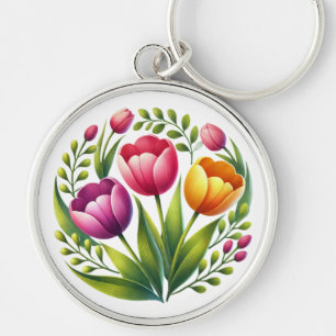 Kleurrijke tulp Sleutelhanger - grillig bloemontwe