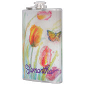 Kleurrijke Tulp Vlinder Waterverf Heupfles (Links)