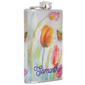 Kleurrijke Tulp Vlinder Waterverf Heupfles (Rechts)