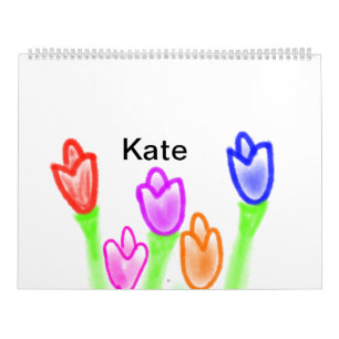 Kleurrijke tulp waterverf voeg naam tekst modern   kalender