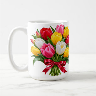 Kleurrijke tulpen bloemboeket keramische koffiemok