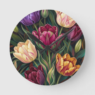 Kleurrijke Tulpen Bloemenschildering Ronde Klok