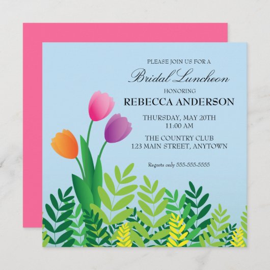 Kleurrijke tulpen bruids lunch kaart (Voorkant / Achterkant)