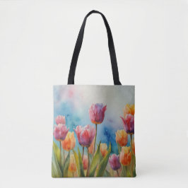 Kleurrijke tulpen canvas tas voor de lente