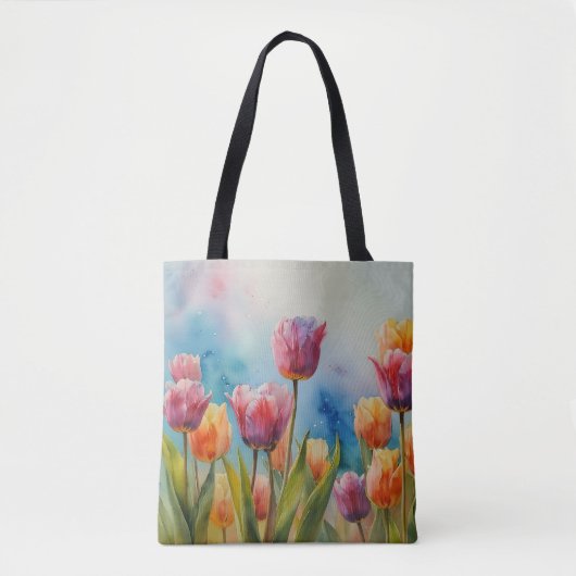 Kleurrijke tulpen canvas tas voor de lente (Voorkant)