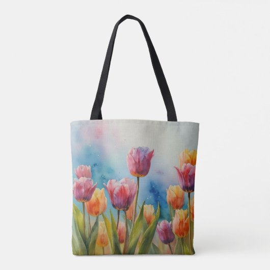 Kleurrijke tulpen canvas tas voor de lente (Achterkant)