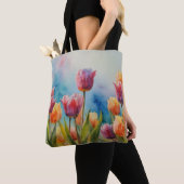 Kleurrijke tulpen canvas tas voor de lente (Dichtbij)