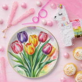 Kleurrijke tulpen Elegant Papieren Bordje (Feest)
