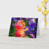 Kleurrijke Tulpen en Iris Bloemen Verjaardagswense Kaart (Gele Bloem)