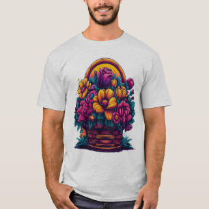 Kleurrijke tulpen en madeliefjes Mandje van gevloc T-shirt