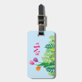 Kleurrijke Tulpen, groene groenten en monogram Bagagelabel (Voorkant verticaal)