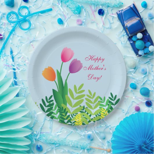 Kleurrijke tulpen, Happy Moederdag Papieren Bordje (Feest)